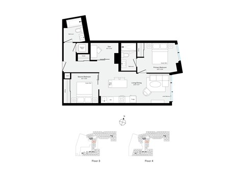 Floor plan for 2 beds, 2 baths, 809 sqft